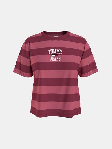 Női Tommy Hilfiger Organic Pamut Collegiate Stripe Póló Piros | HU 467FDN